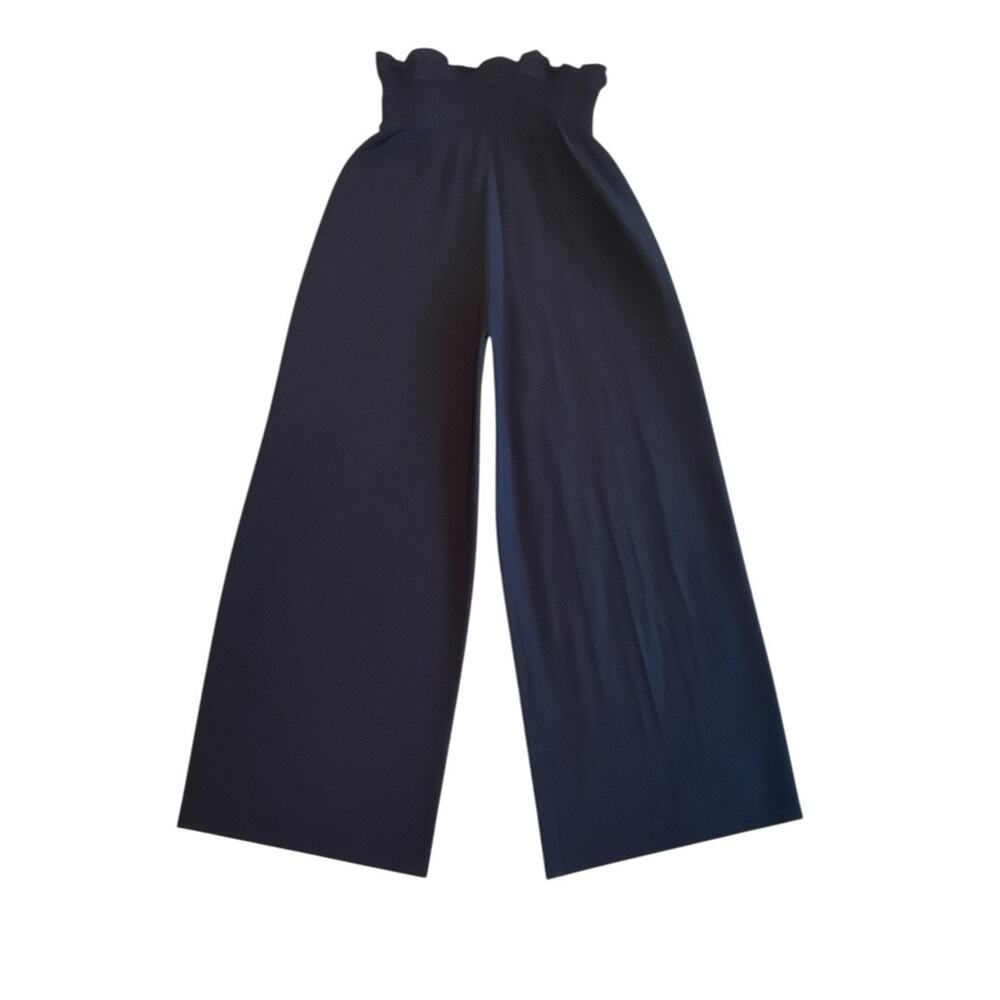 Womens Large Black Wide Leg Palazzo Pants High Waist Flowy Casual Lounge Pants - Picture 5 of 8